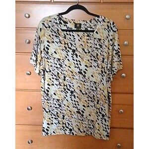 NWOT jm collection Womens 2X Animal Print Texture Knit Short Sleeve Top Yellow